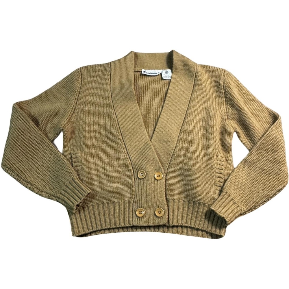 Weathervane‎ Cardigan Sweater Women's L Tan Vintage Raffi Wool Double Breasted